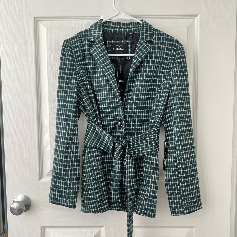 NWT Forever 21 Green & White Plaid Blazer Size Small